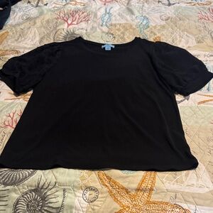 CeCe Black Short Sleeve Puff-Sleeve Tee